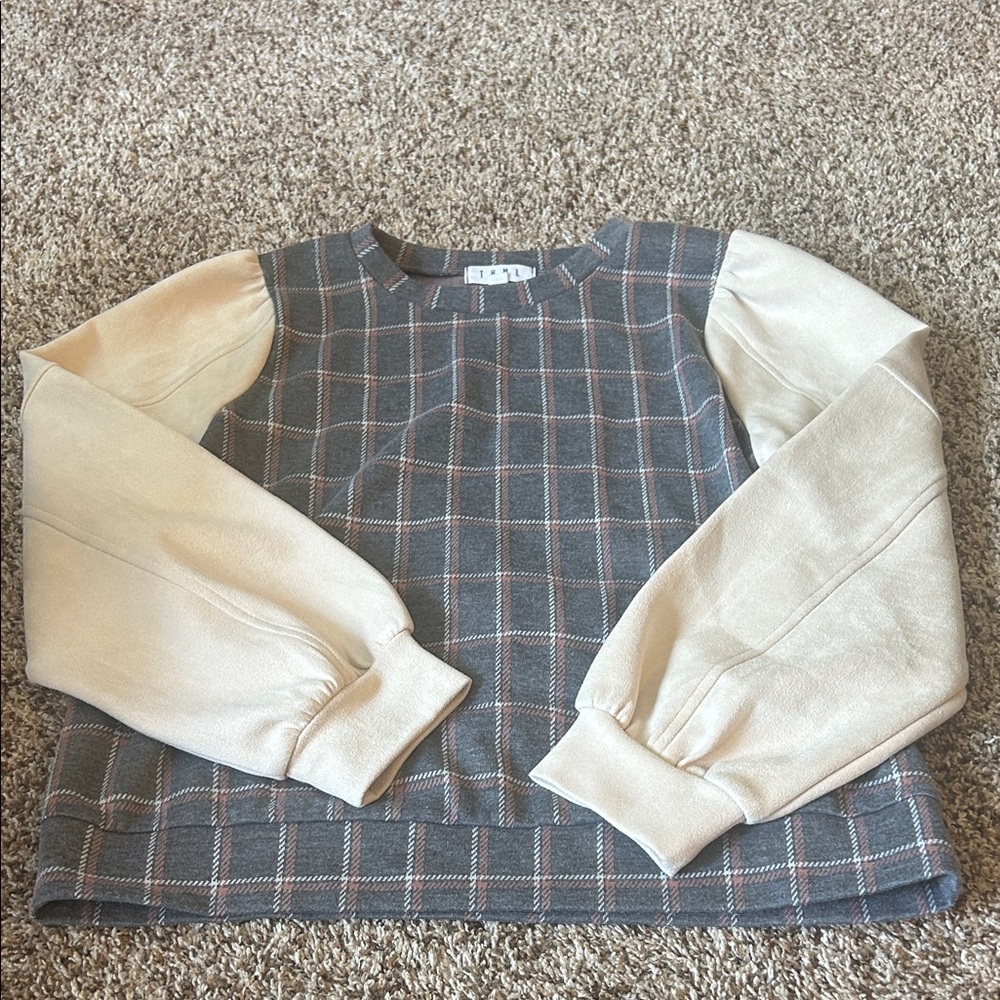 THML Gray and Pink Plaid Top